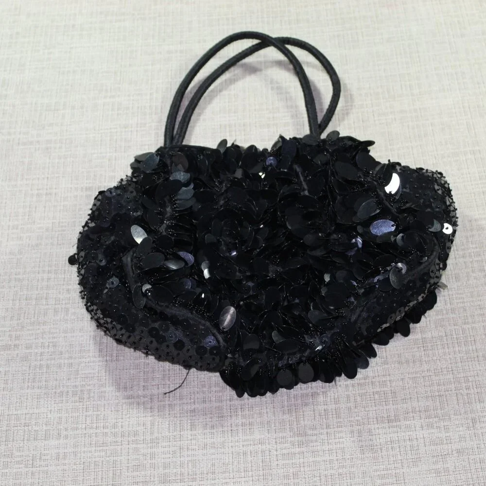 Vintage Nicole Lee Collection Black Large Sequin Hand Bag